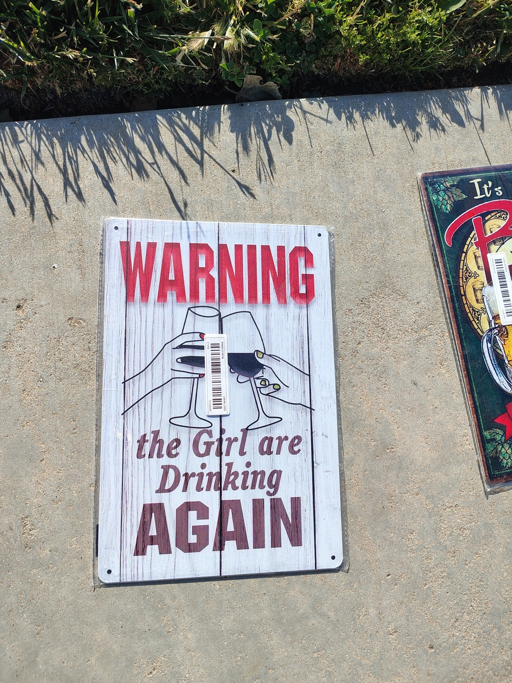 WARNING the Girl Are Drinking Again Metal Wall Sign - White & Red
